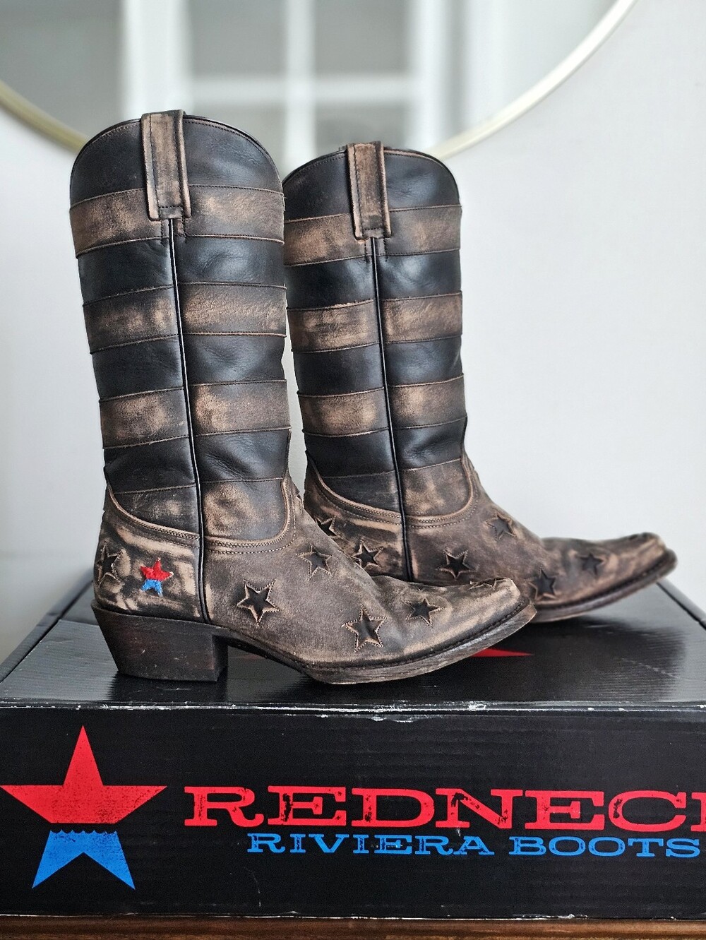 Redneck Riviera Panhandle Star Leather Western Cowboy Rare Boots Cinnamon 7.5